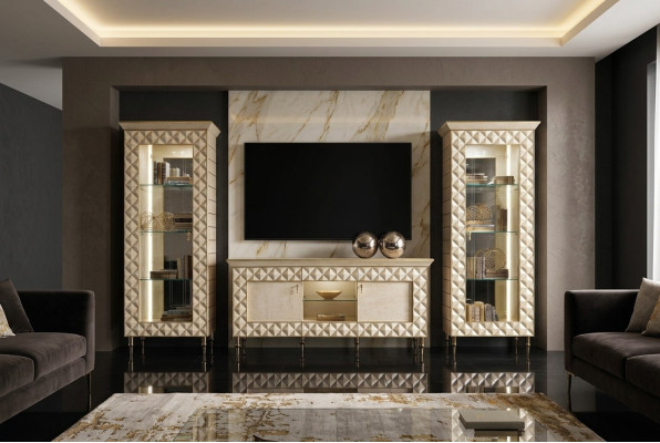 Mueble de salón vitrina TV aparador armario pared diseño barroco rococó.