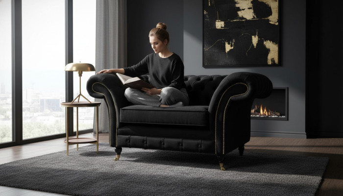 Sillón Chesterfield Sofá de televisión de 1 plaza Sofá de tela Sofá 5