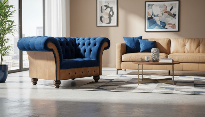 Chesterfield tela tapizada sillón 1 plaza Sofás diseño Lujo sofás de tela