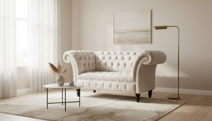 Chesterfield Sillón Sofá de televisión 1 plaza Sofá de tela, tela, cojines #4