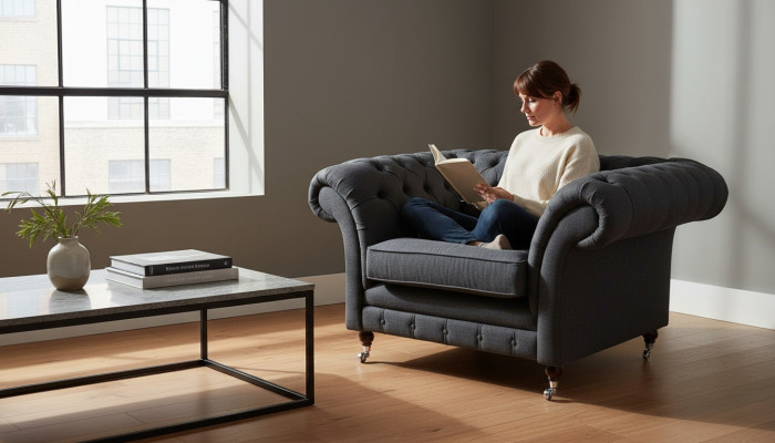 Sillón Chesterfield para la televisión Sofá de una plaza de tela Sofá de tela Acolchado #2