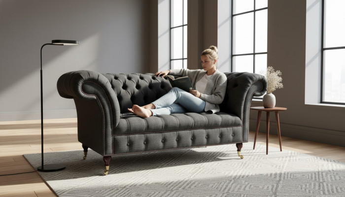 Chesterfield Textil Sofá de 2 plazas Sofá de lujo Sofás tapizados Sofás de diseño en tela