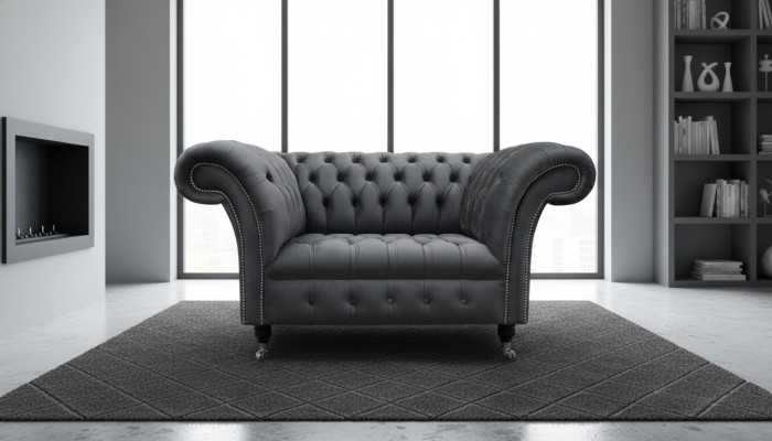 Sofá de diseño Chesterfield para 1 persona, sofá tapizado de lujo clásico de tela.