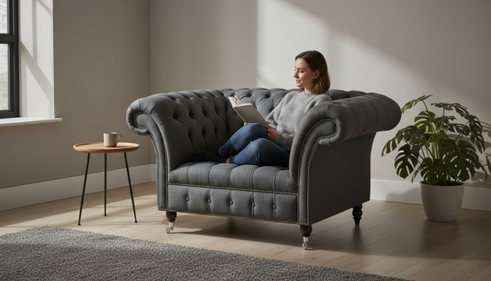 Sofá Chesterfield de diseño Sillón Sofá Tapizado Lujo Textil Sofás 1 plaza #111