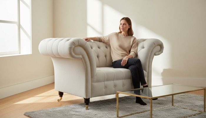Sofá de diseño Chesterfield Sillón Sofá Tapizado de lujo Textil Sofás 1 plaza #112