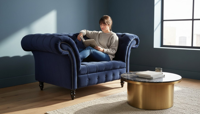 Sofá de diseño Chesterfield Sillón Sofá Tapicería Lujo Clásico Telas Sofás