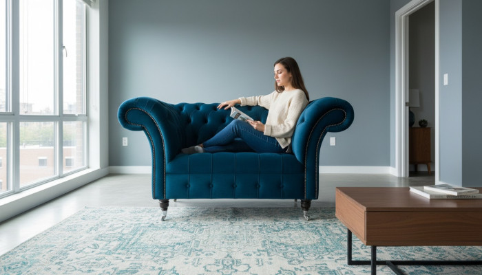 Chesterfield Sillón Sofá de televisión individual Textil Tapizado en tela Sofás Asientos 131