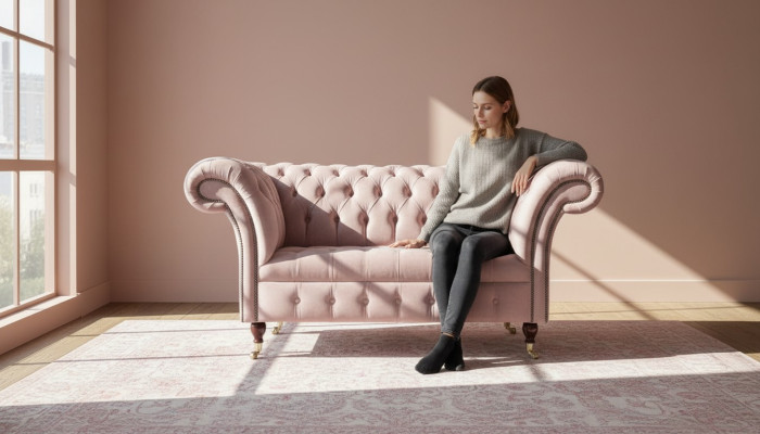 Sofá sillón Chesterfield de diseño sofá tapizado de lujo textil Sofás 1 asiento #133