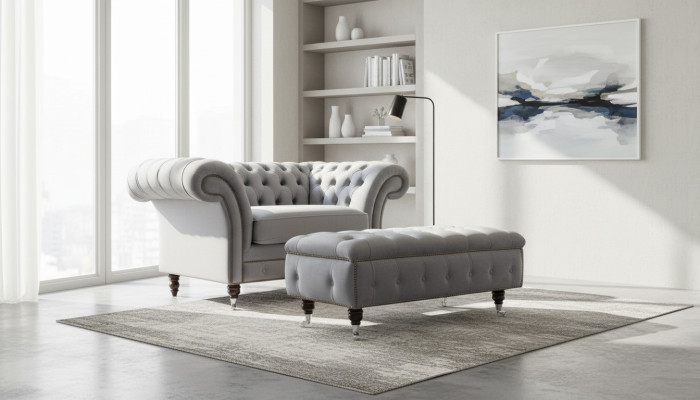 Chesterfield Taburete Puf Silla de pie Tapizado Otomana Auxiliar Relax Textil Cuero Nuevo