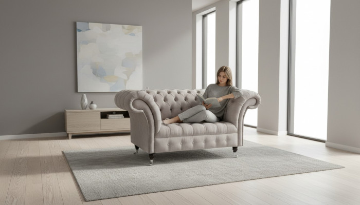Chesterfield Gran sofá de tela de diseño de salón Sofá tapizado 1 asiento de cuero número 146.