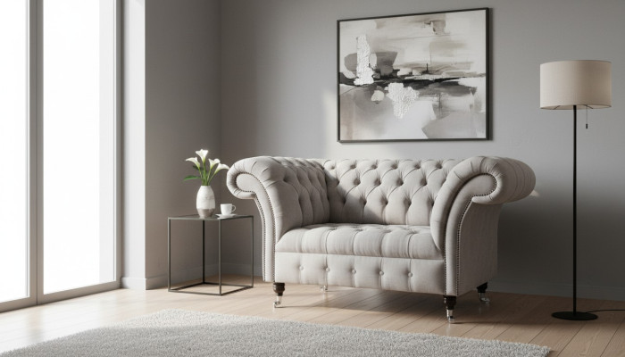 Chesterfield Gran sofá de tela de diseño de salón Sofá tapizado 1 asiento de cuero número 146.