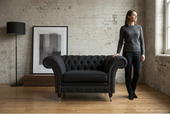 Chesterfield sillón sofá de televisión de un asiento tejido tela sofás tapizados