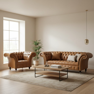 Juego de sofás 2+1 Chesterfield tapizado en tela sofá salón conjunto de tapicería.