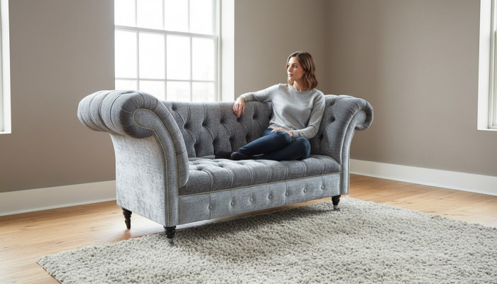 Diseño Chesterfield tela sofá chaise lounge acolchado nuevo sofás chaise longue