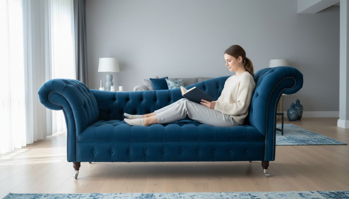 Chaiselounge banco asiento tumbona salón barroco rococó modernista clásico Azul Nuevo