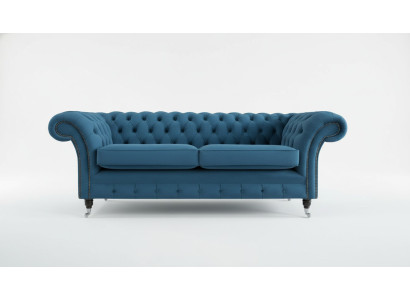XXL Sofa 3 Sitzer Couch Chesterfield Polster Sitz Garnitur Textil Leder Blau Neu