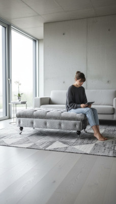Chesterfield Textil Hocker XXL Grande Reposapiés Banco de lujo en tela