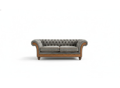 Sofá XXL de 3 plazas Chesterfield Tapizado Asiento Conjunto Cuero Textil Nuevo Gris