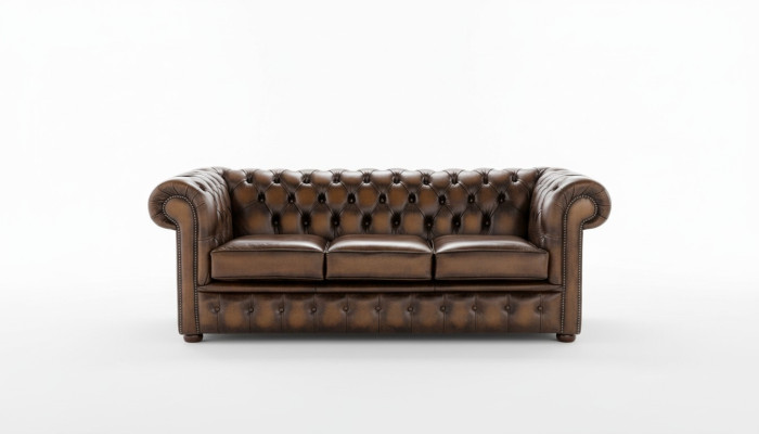 Chesterfield sofá tapizado de 3 plazas estilo antiguo de cuero y tela.