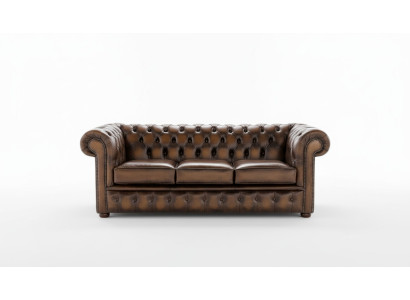 Chesterfield sofá tapizado de 3 plazas estilo antiguo de cuero y tela.