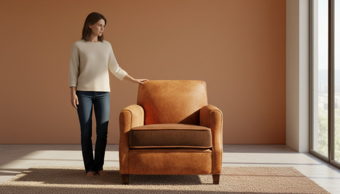 Sillón diseñado de 1 plaza de cuero y tela Tapizado de lujo Chesterfield Marrón claro