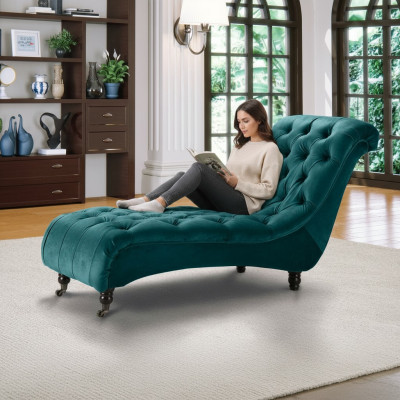 Sofá chaise longue Chesterfield de terciopelo, diseño de club, con tapizado de tela.