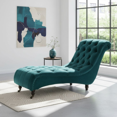 Sofá chaise longue Chesterfield de terciopelo, diseño de club, con tapizado de tela.