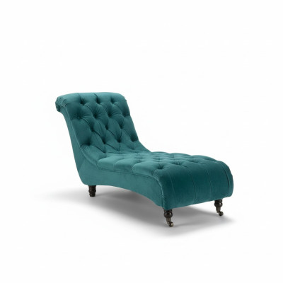 Sofá chaise longue Chesterfield de terciopelo, diseño de club, con tapizado de tela.