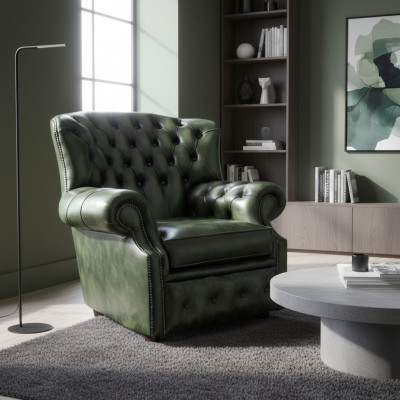 Chesterfield Butaca de Terciopelo de una plaza, Diseño de Cuero, Tela para TV y cojines nuevos.