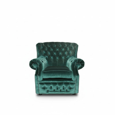 Chesterfield Terciopelo Verde Butaca de Orejas de 1 Plaza Sofá Sillón Sofá Sillón de TV Nuevo