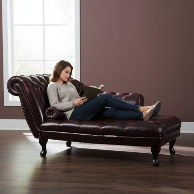 Chesterfield Rojo Chaise Lounge Diseño Cama de Cuero Sofá Chaiselongues Nuevo