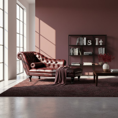 Chesterfield Rojo Chaise Lounge Diseño Cama de Cuero Sofá Chaiselongues Nuevo