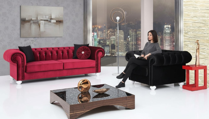 Conjunto de sofás de 2 piezas 3+1 plazas Sofá de cuero Chesterfield de tela de terciopelo