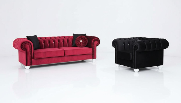 Conjunto de sofás de 2 piezas 3+1 plazas Sofá de cuero Chesterfield de tela de terciopelo