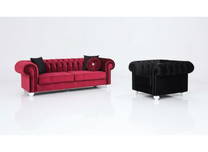 Conjunto de sofás de 2 piezas 3+1 plazas Sofá de cuero Chesterfield de tela de terciopelo