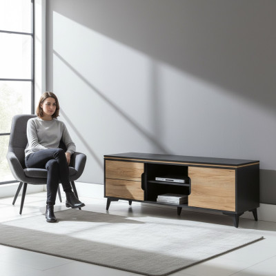 Mueble de televisión Gappa, mesa de televisión, gabinete de televisión, colección moderna de sala de estar, nogal.