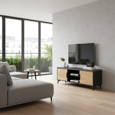 Mueble de televisión Gappa, mesa de televisión, gabinete de televisión, colección moderna de sala de estar, nogal.