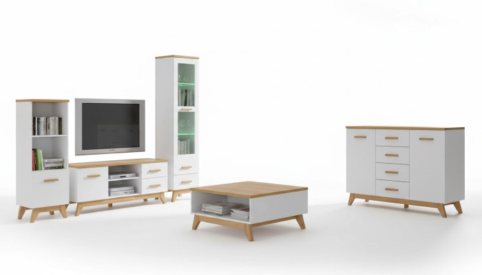 Conjunto de pared para sala de estar Vitrina Aparador Estantería de pared Mesa de TV 5 piezas