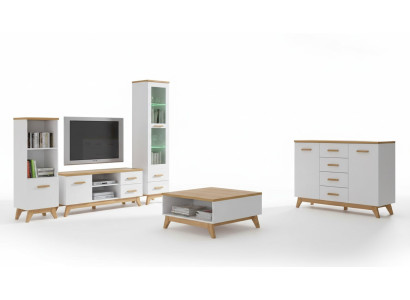 Conjunto de pared para sala de estar Vitrina Aparador Estantería de pared Mesa de TV 5 piezas