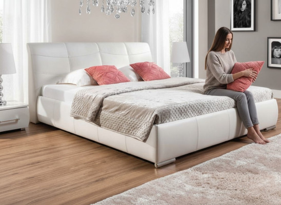 Cama tapizada camas cama acolchado cuero textil diseñador hotel doble lujo