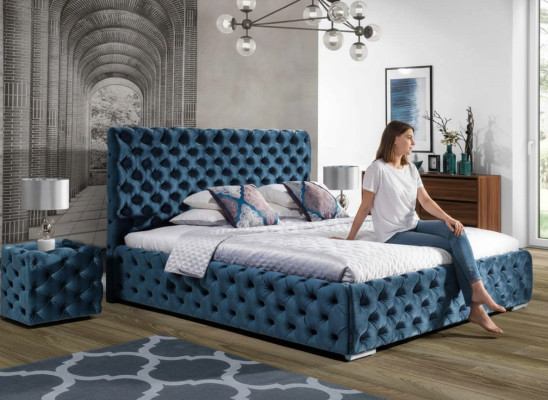 Chesterfield Tapizado Terciopelo Doble Cama de Lujo Diseño Camas Dobles