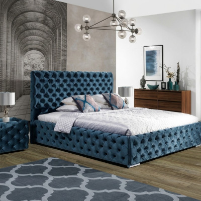 Chesterfield Tapizado Terciopelo Doble Cama de Lujo Diseño Camas Dobles