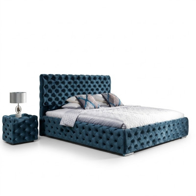 Chesterfield Tapizado Terciopelo Doble Cama de Lujo Diseño Camas Dobles
