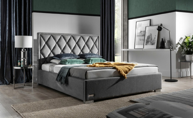 Cama de diseñador, ropa de cama, cuero, hotel de lujo, tapizado, tela.