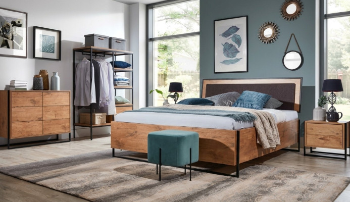 5 piezas. Conjunto completo de dormitorio de madera con diseño de estilo loft cama cómoda armario