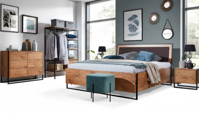 5 piezas. Conjunto completo de dormitorio de madera con diseño de estilo loft cama cómoda armario