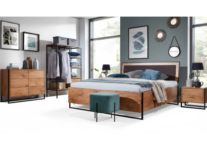 5 piezas. Conjunto completo de dormitorio de madera con diseño de estilo loft cama cómoda armario