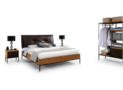 3 piezas. Juego completo de dormitorio de madera en el diseño de estilo loft. Cama, cómoda, armario. Nuevo.