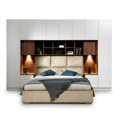 Diseño de dormitorio con camas cómodas y armarios elegantes.