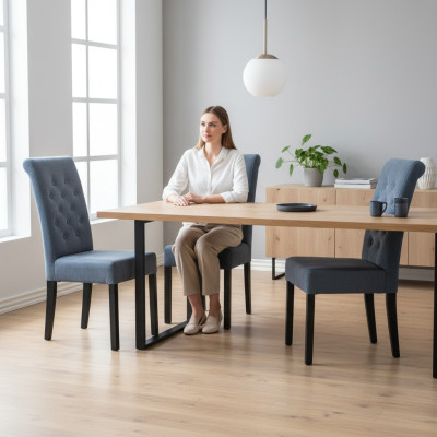 6x Conjunto de sillas Chesterfield, juego de asientos tapizados para sillas de comedor de cuero con respaldo.